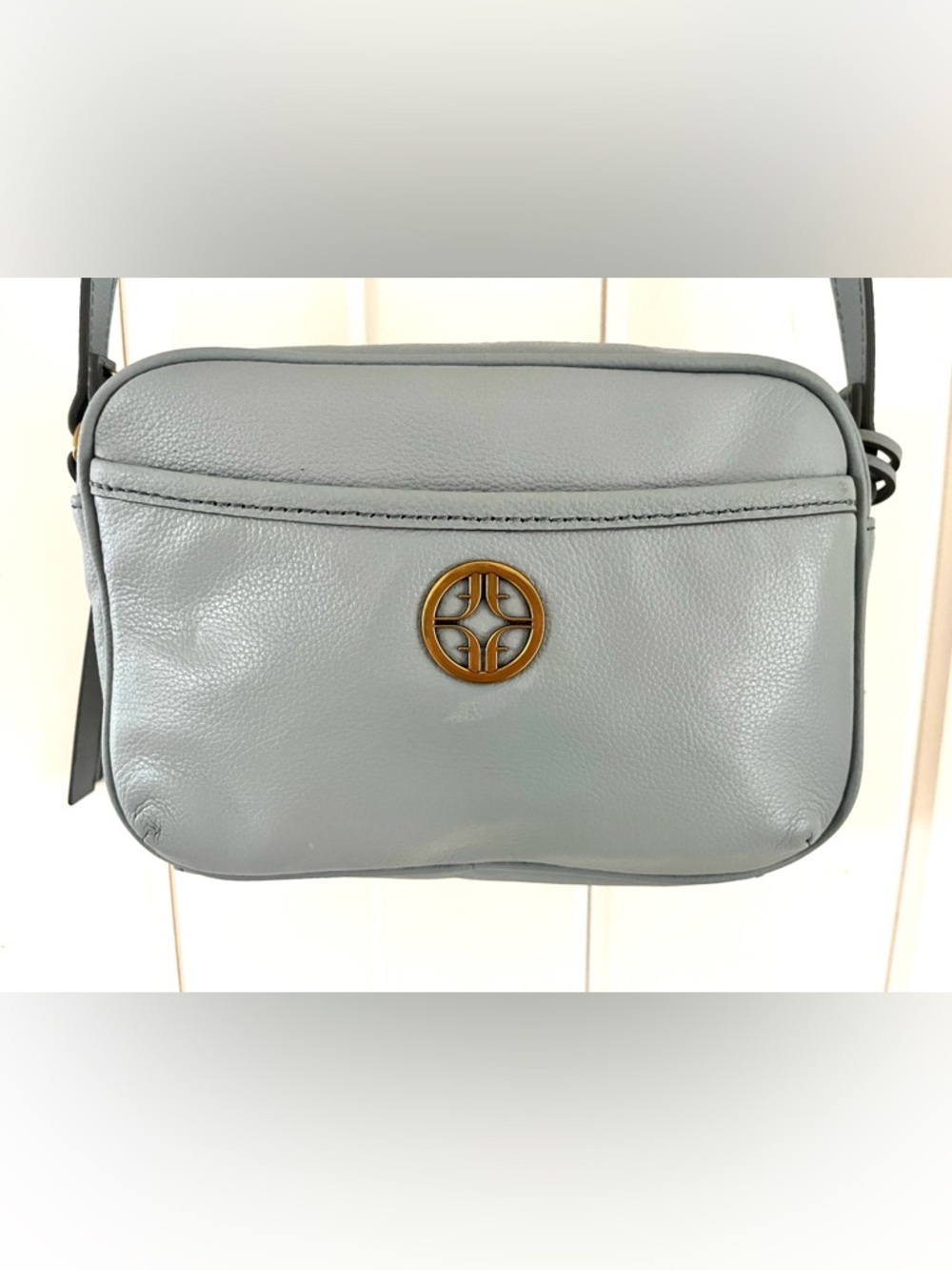 Fossil Smokey Blue Pebbled Leather Brennon Camera Crossbody Bag